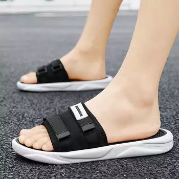 Slippers men s summer 2025 new Velcro cloth one-word sports non-slip beach shoes trendy casual Vietnamese shoes 39