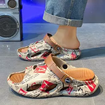 Slippers men s summer beach platform outdoor non-slip coconut sandals men s outside wear driving shit feeling dual-purpose sandals 39 хаки