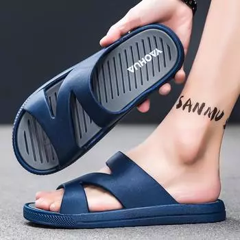 Slippers men s summer home bathing soft bottom non-slip one-word sandals step on shit feeling outside wear casual sports beach sandals 39