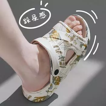 Slippers men s summer outer wear trend sports outdoor dual-purpose non-slip 2024 sandals couple beach sandals women 37 бежевый