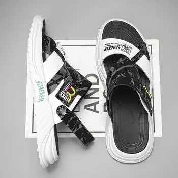 Slippers men s summer trend outer wear non-slip wear-resistant sports dual-purpose driver driving outdoor beach sandals 39 чёрный