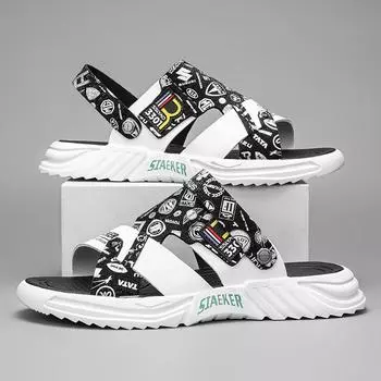 Slippers men s summer trend outer wear non-slip wear-resistant sports dual-purpose driver driving outdoor beach sandals 39 чёрный