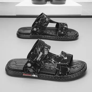 Slippers men s summer trend outer wear non-slip wear-resistant sports dual-purpose driver driving outdoor beach sandals 39 чёрный