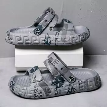 Slippers men s summer trend outer wear stepping on shit feeling non-slip and deodorant dual-purpose sandals outdoor sports soft-soled beach sandals 36 серый