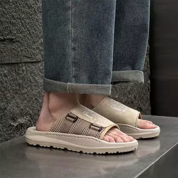 Slippers men s summer wear non-slip one-word slippers soft-soled casual versatile trend beach shoes 371213-J 38 белый
