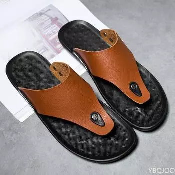 Slippers Summer Flip-Flops for Men Beach Slippers Brown Sandals Comfortable Shoes Non-Slip Bathroom Shoes Men Slides 39 чёрный