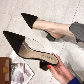 slippers summer new pointed rivets with high heels flip flops slippers Female sandals Sandalias femenina 2024 women shoes 34 чёрный