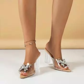 Slippers Women 2025 Hot Sale Woman Shoes Peep Toe Women s Slippers Fashion Butterfly-knot Dress Summer Plus Size Heeled Sandals 35