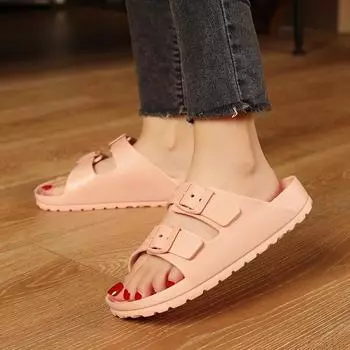 Slippers Women At Home New Summer Slipper Outside Beach Sandals Flat Bottom EVA Double Button Slippers Mens Shoes Men Solid 36 белый