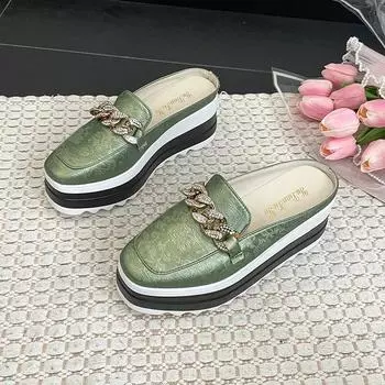 Slippers Women Flip Flops Comfortable Rubber Platform Shoes Women Casual Round Toe Flat Loafers Flats Autumn Women Shoes PU 2024 35 белый