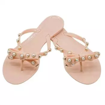 Slippers Women Flip Flops Summer Outside 2024 New Bowtie Herringbone Drag Women s Pearl Sandals Slippers Jelly Beach Shoes 41 36 коричневый