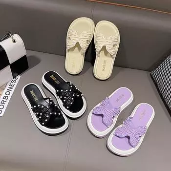 Тапочки женские босоножки на каблуках с танкеткой туфли для женщин босоножки на платформе летние тапочки Sandalias Mujer элегантная летняя обувь 35 бежевый