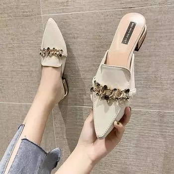 Slippers women s 2024 new women s shoes summer Korean version pointed head bag head half slippers women s foot cool slippers women s 35 зелёный