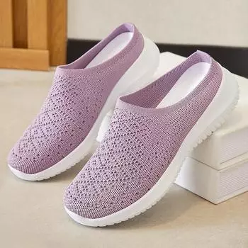 Slippers women s 2025 summer fly-woven half-drag women s shoes breathable casual lazy shoes comfortable mother shoes 36