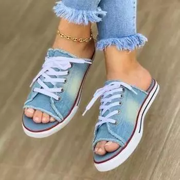 Slippers women s 225 summer new canvas slippers women s one-word drag flat-bottomed fish mouth cool slippers large size 35 чёрный