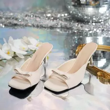 Slippers Women s High Heeled Square Toe Sandals Summer New Shoes Women s Size 35-42 Fashion Women s High-heeled Slippers 35 чёрный