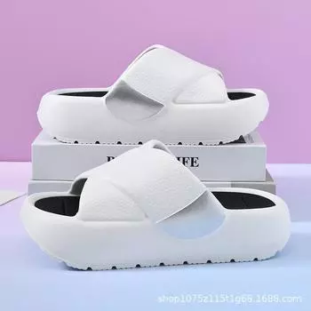 Slippers women s new fashionable thick bottom heightening outer wear sandals comfortable muffin bottom non-slip one-word indoor home mops 35-36 белый