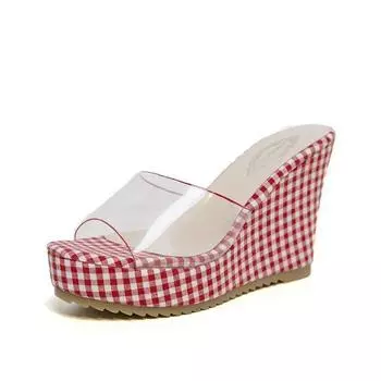 Slippers women s outer wear 2025 new summer slippers slope heel with beach thick bottom high heel sandals spot 2025 35