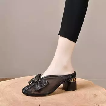 Slippers women s outer wear summer new bag head bow mesh slippers high heel fashion lazy slippers 34