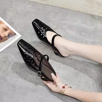 Slippers women s outer wear summer square head hollow word with lazy drag high heel punching fashion women s sandals 34