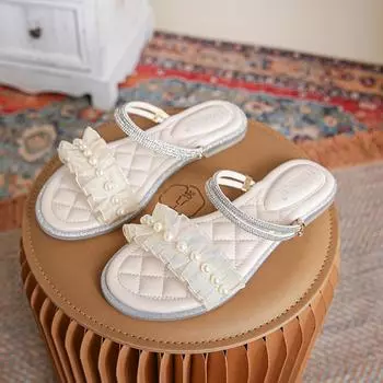 Тапочки Женская верхняя одежда 2024 Новая женская обувь Универсальные сандалии Женские летние туфли на плоской подошве большого размера Sandalias Transparente 34 абрикосовый