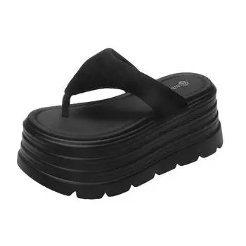 Slippers women s spring outer wear 2025 new super fire sandals pinch flip-flops black thick-soled cool slippers 34