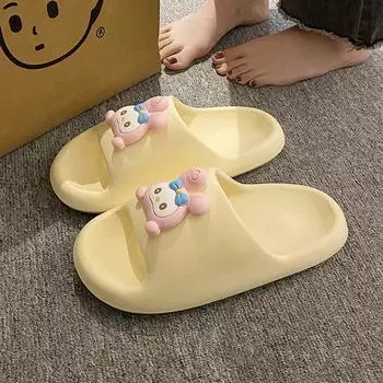 Slippers women s summer new cool slippers couple home cute parent-child shoes wear one-word men s shoes 36-37 [one size smaller] чёрный
