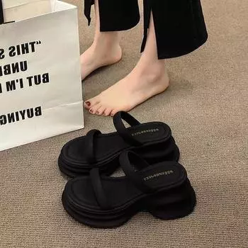 Slippers women s summer outer wear fashionable thick bottom with skirt height increase new high-end high-heeled beautiful cool slippers 35