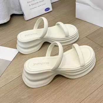 Slippers women s summer outer wear fashionable thick bottom with skirt height increase new high-end high-heeled beautiful cool slippers 35