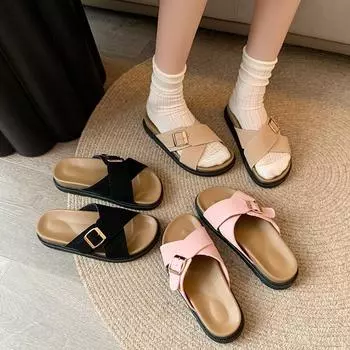 Slippers women s summer wear 2025 new thick-bottomed cross-match casual sandals seaside beach retro niche 35 розовый