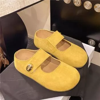 Slippers women s summer wear new flat-bottomed bag head half slippers one-pedal lazy shoes soft-soled slippers 35 жёлтый