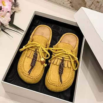 Slippers women s thick bottom increases in height, summer new retro ethnic one-pedal lazy bag head half slippers 35