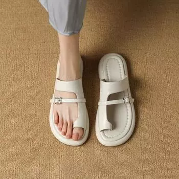 Тапочки женские летние женские туфли резиновые шлепанцы низкие шлепанцы мягкие 2024 гавайские плоские римские скандалы ткань ПУ ретро обувь слип 35 бежевый