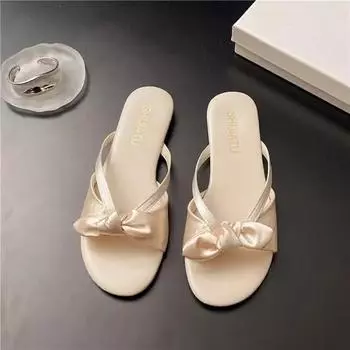 Slippers Women Summer Flat Shoes Female Luxury Slides Pantofle Butterfly-Knot Designer 2025 Butterfly-knot Female Shoes Slippers 35