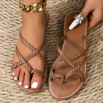 Slippers Women Summer Shoes for Women Slides Designer Shoes Flip Flops Ladies Beach Casual Bohemian Slippers Zapatos De Mujer 36 коричневый