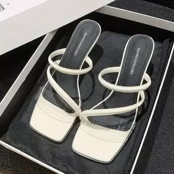 Slippers Women Summer Shoes Med Luxury Slides Pantofle Rubber Flip Flops Thin Heels Shallow Lady Soft Designer 2024 Hawaiian 35