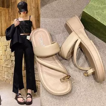 Тапочки женские летние новые модные толстые подошвы пляжные сандалии для отдыха 36 чёрный