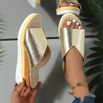 Тапочки женские летние босоножки на танкетке в стиле ретро с рыбьим ртом женские туфли на высоком каблуке и платформе однотонные туфли больших размеров сандалии шлепанцы женские 36