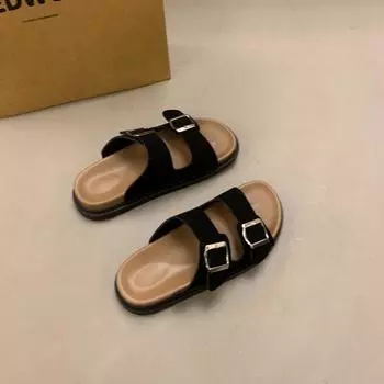 Slippers women wear 2024 summer new flat heel with square buckle thick bottom beach Birkencool slippers women 35 розовый