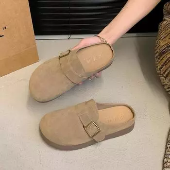 Slippers women wear autumn new retro fashion bag head platform half slippers one pedal single shoes 35 хаки