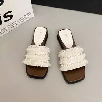 Slippers women wear summer and summer new versatile cute one-word flat-bottomed seaside cool slippers 36
