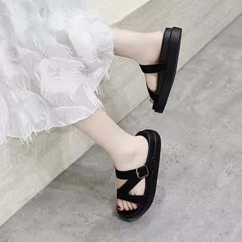 Slippers women wear summer new open-toed thick-bottomed sandals casual fashion vacation lazy drag one-word slippers 34