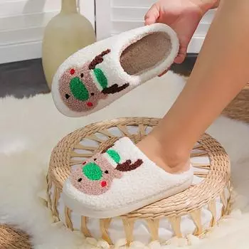 Slippers Women Winter Fashion Indoor Home Plush Warm Christmas Fluffy Comfortable Soft Sole Cotton Slippers Men House Slides 36-37
