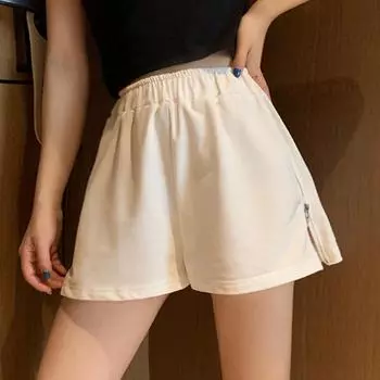 Slit Sports Shorts for Women Side Zippers for Summer New Loose Running Anti-exposure Wide-leg Pants M чёрный