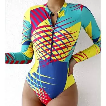 Слитный купальник бразильского образца на молнии, женский европейский и американский быстросохнущий спортивный гидрокостюм, солнцезащитный облегающий бикини с длинными рукавами S