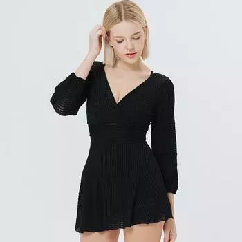 Слитный купальник монокини с длинными рукавами из вафельного полотна White L