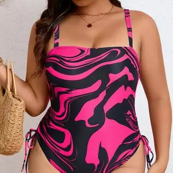 Слитный купальник с квадратным вырезом и принтом для женщин, сексуальный купальник-монокини с открытой спиной, купальный костюм с завязками XL