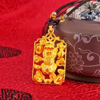 Слиток Pixiu Tag Sand Gold Мужское и женское ожерелье Pixiu Подвеска Медное ожерелье из 24-каратного золота