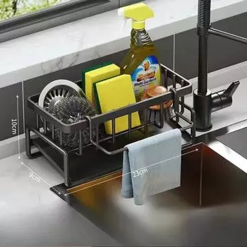 Слив для кухонной раковины из углеродистой стали, вешалка для полотенец, полка для хранения кухонных принадлежностей, полка для хранения губок, кронштейн для крана, мыло