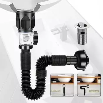 Слив для кухонной раковины с откидной крышкой, выдвижной дезодорирующий фильтр, гибкий слив, раковина для ванной комнаты, антизасоряющиеся кухонные аксессуары чёрный